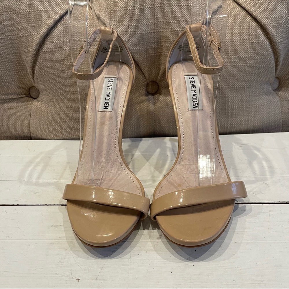Steve Madden Stecy Blush Patent Nude Sandals Heels 8.5